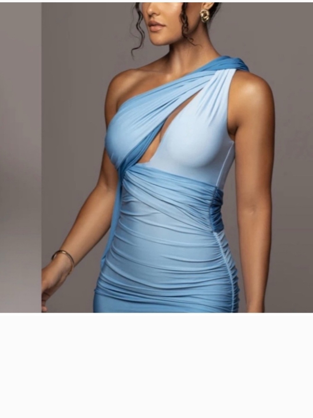 JLUXLABEL Two-Tone Blue One-Shoulder Draped Dress - Picture 3 of 4